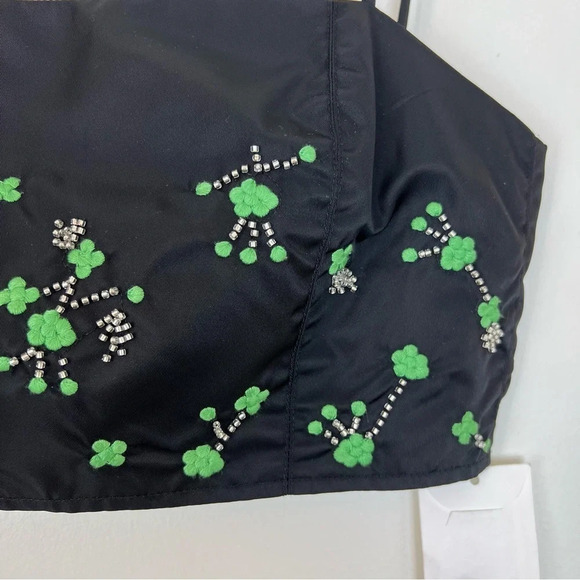 Ganni Floral Embroidery Beaded Crop Tank Black Green 2 Fancy Cocktail Glam Party - Picture 3 of 10